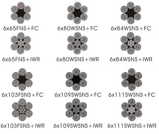 6x65FNS 6x80WSNS 6x84WSNS 6x103FSNS 6x109SWSNS 6x111SWNS Point Line Contacted Wire Rope 